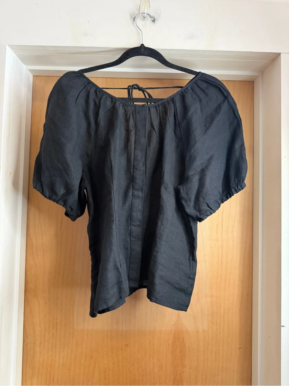J. Crew Black Puff-Sleeve Peasant Blouse
